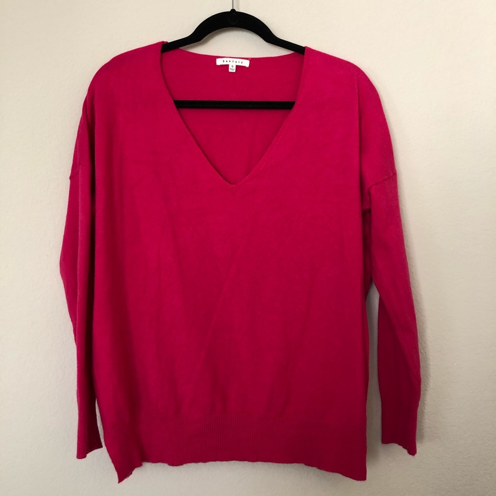 Hot pink v neck soft sweater from Vici Collection